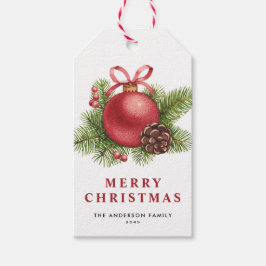 Vattenfärgsröd jul Boll Ornament Helgdag Presentetikett