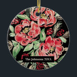 Vattenfärgsröd jul - Ro - blomsterdesign Julgransprydnad Keramik<br><div class="desc">Vackra julblommor med möjlighet att anpassa dekoratet till namn och datum</div>