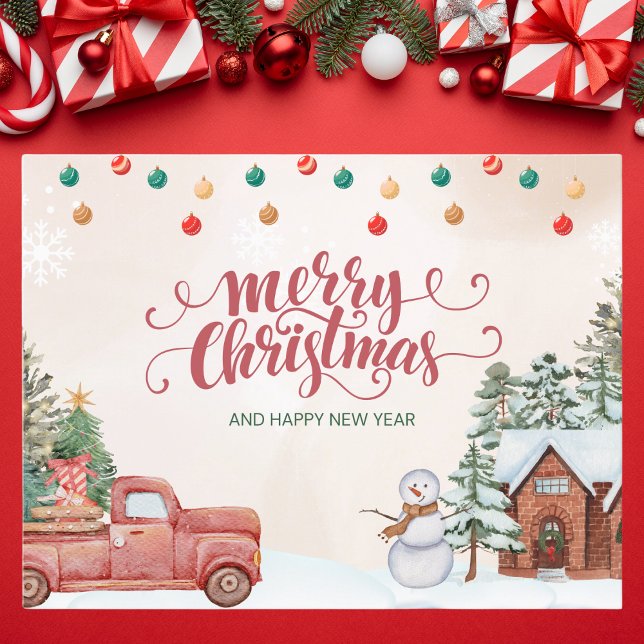 Vattenfärgsröd och Grönt God jul Helg Vykort (Skapare uppladdad)
