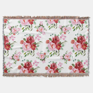 Vattenfärgsröd och Rosa Blommigt Sömlös Mönster Filt