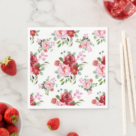 Vattenfärgsröd och Rosa Blommigt Sömlös Mönster Pappersservett