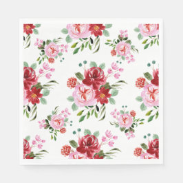 Vattenfärgsröd och Rosa Blommigt Sömlös Mönster Pappersservett