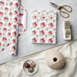 Vattenfärgsröd och Rosa Blommigt Sömlös Mönster Presentpapper