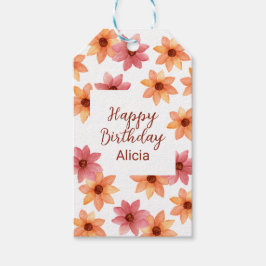 Vattenfärgsröd Orange Hösthöns Flower Birthday Whi Presentetikett