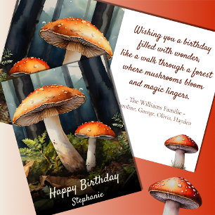 Vattenfärgsröd toadstool ・ Fall Forest Birthday Kort