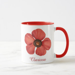Vattenfärgsröd vallmo Anemone Flower Monogram Namn Mugg