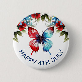 Vattenfärgsröda, blå och vita blommor 4 juli knapp