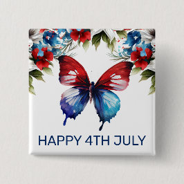 Vattenfärgsröda, blå och vita blommor 4 juli knapp