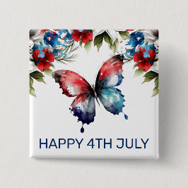 Vattenfärgsröda, blå och vita blommor 4 juli knapp