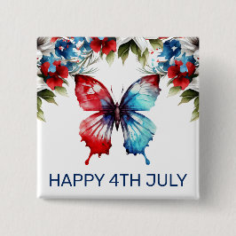 Vattenfärgsröda, blå och vita blommor 4 juli knapp