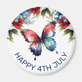 Vattenfärgsröda, blå och vita blommor 4 juli magnet