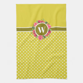 Vattenfärgsröda poppies Rosa ros Wandeans Monogram Kökshandduk