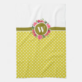 Vattenfärgsröda poppies Rosa ros Wandeans Monogram Kökshandduk