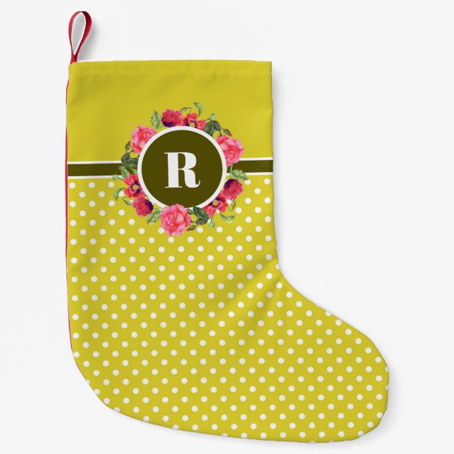 Vattenfärgsröda poppies Rosa ros Wandeans Monogram Liten Julstrumpa (Framsidan)