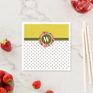 Vattenfärgsröda poppies Rosa ros Wandeans Monogram Pappersservett