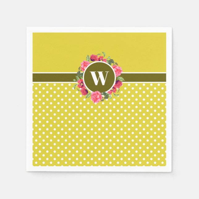 Vattenfärgsröda poppies Rosa ros Wandeans Monogram Pappersservett (Framsidan)