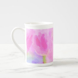 Vattenfärgsrör Rosa Tulips Bone China Mugg Benporslin Mugg