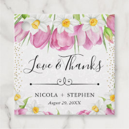 Vattenfärgsrör Rosa Tulips och Daffodils Bröllop Gåvor Etiketter
