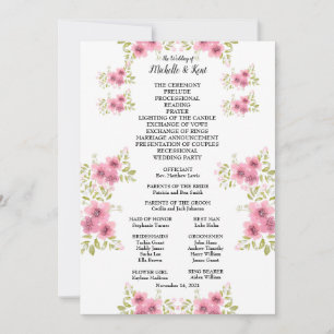 VattenfärgsRosa Anemone Bröllopsprogram & Menu