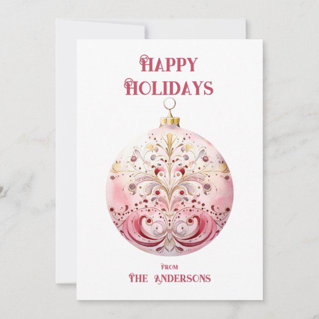 VattenfärgsRosa Bauble-Personlig Julkort (Framsida)