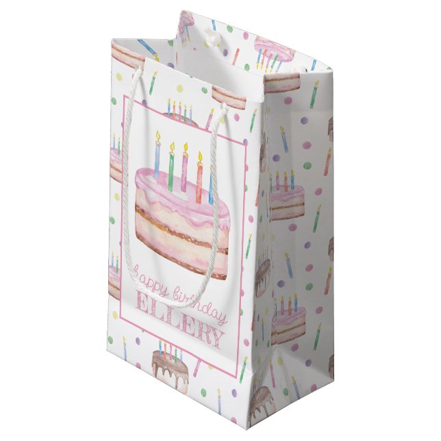 VattenfärgsRosa Birthday Cake Personlig (Framsidan Vinklad)