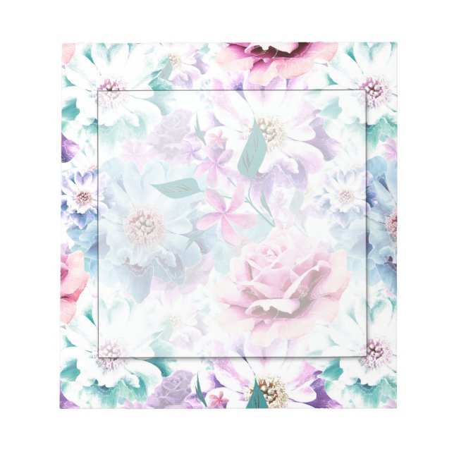 Vattenfärgsrosa, blåa blommor. anteckningsblock (Framsida)