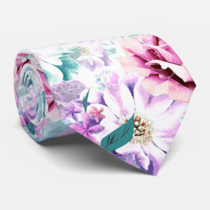Vattenfärgsrosa, blåa blommor. slips