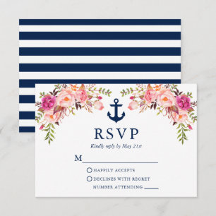 VattenfärgsRosa Blommigt Anchor Blue Rand OSA Kort