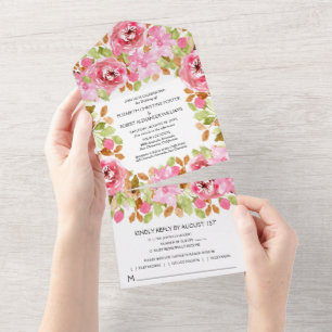 VattenfärgsRosa Blommigt Bröllop