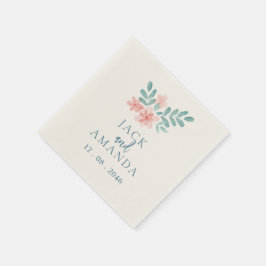 VattenfärgsRosa Blommigt Bröllop Dekoration Napkin Pappersservett