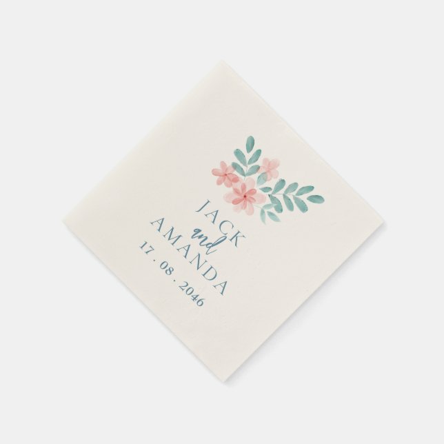 VattenfärgsRosa Blommigt Bröllop Dekoration Napkin Pappersservett (Hörn)