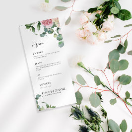 VattenfärgsRosa Blommigt Bröllop Meny