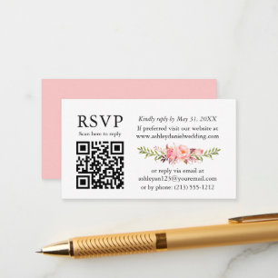 VattenfärgsRosa  Blommigt Bröllop OSA QR Tilläggskort
