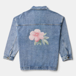 VattenfärgsRosa Blommigt Denim Jacka