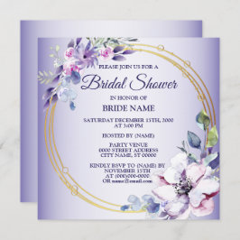 VattenfärgsRosa Blommigt Golden Lila Möhippa Inbjudningar