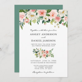 VattenfärgsRosa Blommigt Greenery Bröllop Inbjudningar