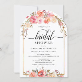 VattenfärgsRosa Blommigt Guld Arch-Möhippa Inbjudningar