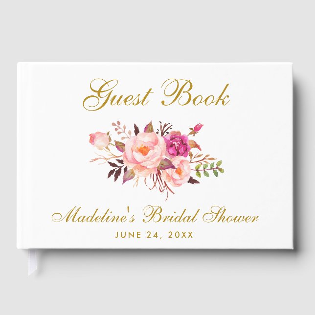 VattenfärgsRosa  Blommigt Guld Möhippa Gästböcker (Framsida)