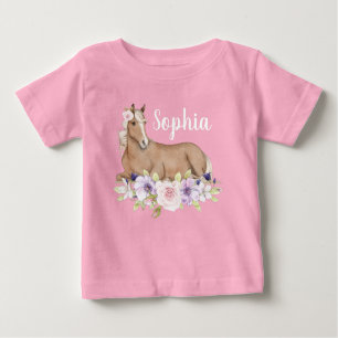 VattenfärgsRosa Blommigt Horse Birthday T Shirt