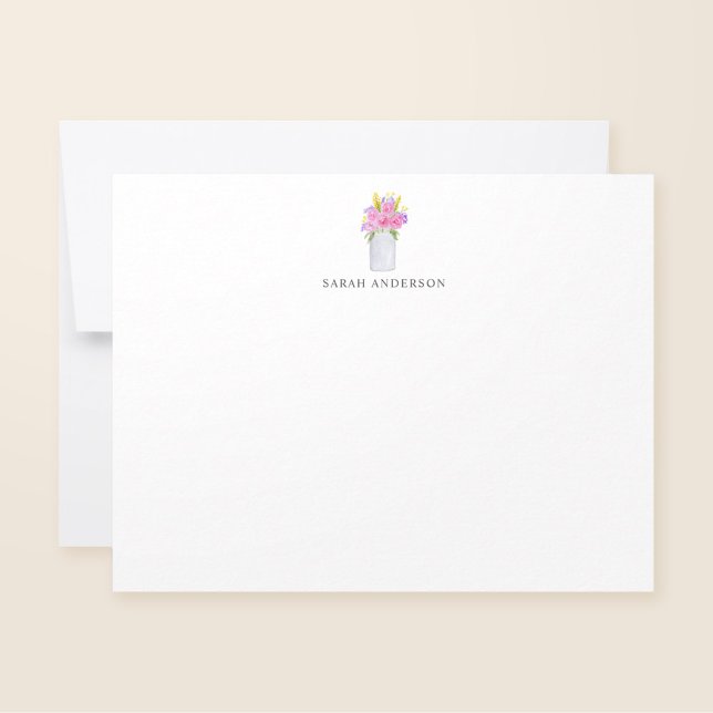 VattenfärgsRosa Blommigt Mason Burk Personlig Anteckningskort (Skapare uppladdad)