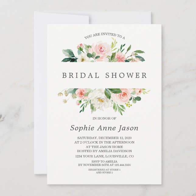 VattenfärgsRosa  Blommigt Ram Möhippa Inbjudningar (Framsida)