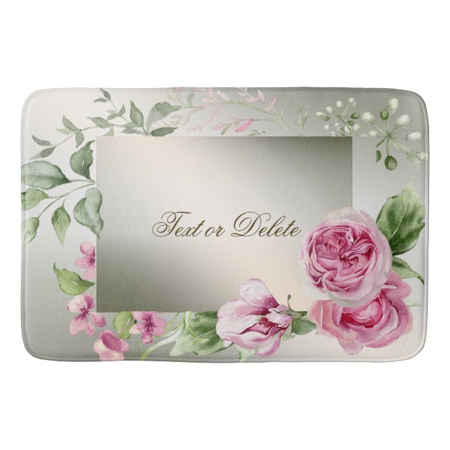 VattenfärgsRosa Blommigt Ram Shiny Bronze Elegant Badrumsmatta (Framsidan)