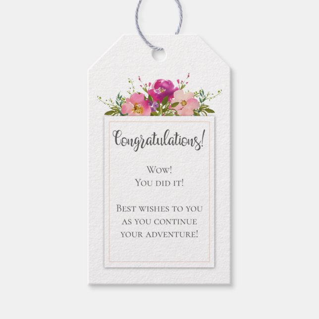 VattenfärgsRosa Blommigt Studenten Grattis Presentetikett (Framsidan)