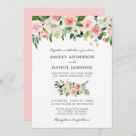 VattenfärgsRosa Blommigten Elegant bröllop Inbjudningar