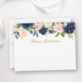 VattenfärgsRosa Blue Blommigt Personlig Guld Anteckningskort