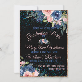 VattenfärgsRosa Blue Elegant Blommigt Studenten Inbjudningar