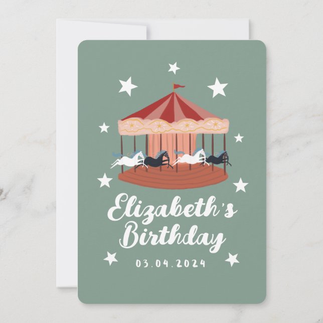 Vattenfärgsrosa Carousel Birthday Inbjudningar (Baksida)