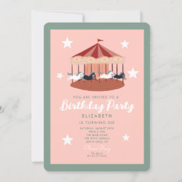 Vattenfärgsrosa Carousel Birthday Inbjudningar