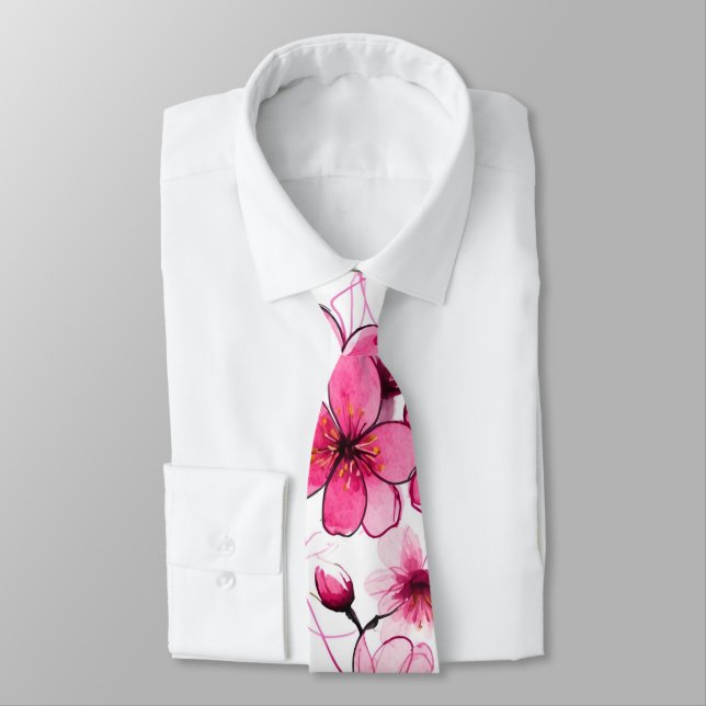 VattenfärgsRosa Cherry Blommar Mönster Slips (Bunden)