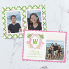 VattenfärgsRosa Flamingo jul Monogram-Vapensköld Julkort